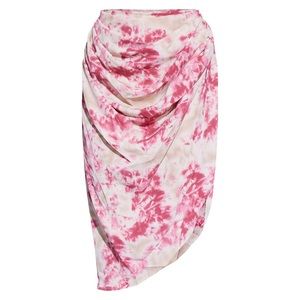 PrettyLittleThing FUCHSIA TIE DYE RUCHED SIDE MIDI SKIRT